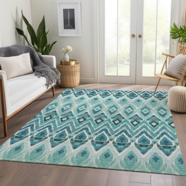 8' X 10' Teal Blue Aqua And Mint Green Southwestern Washable Indoor Outdoor Area Rug
