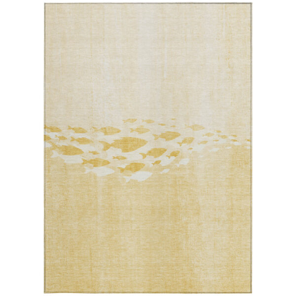 9' X 12' Gold Yellow And Wheat Nautical Washable Indoor Outdoor Area Rug