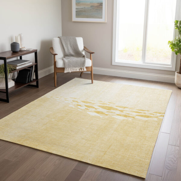 9' X 12' Gold Yellow And Wheat Nautical Washable Indoor Outdoor Area Rug