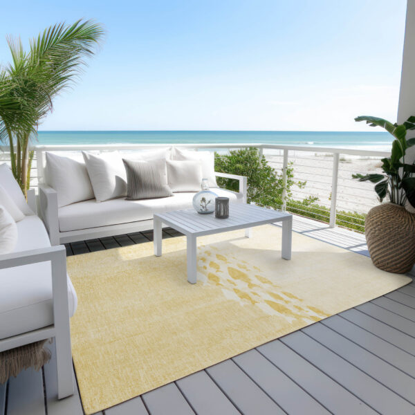 9' X 12' Gold Yellow And Wheat Nautical Washable Indoor Outdoor Area Rug