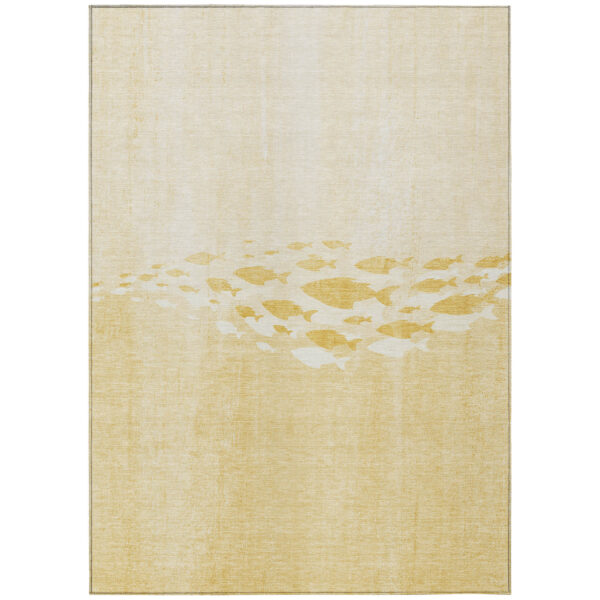 9' X 12' Gold Yellow And Wheat Nautical Washable Indoor Outdoor Area Rug