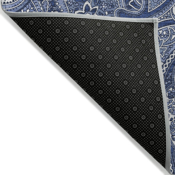 9' X 12' Navy Blue And Sky Blue Paisley Washable Indoor Outdoor Area Rug