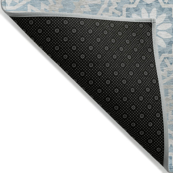8' X 10' Denim Blue And Ivory Floral Medallion Washable Indoor Outdoor Area Rug