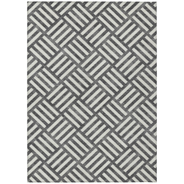 9' X 12' Black And Ivory Geometric Washable Indoor Outdoor Area Rug