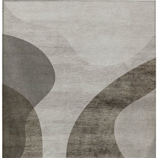 9' X 12' Taupe Beige And Chocolate Abstract Washable Indoor Outdoor Area Rug