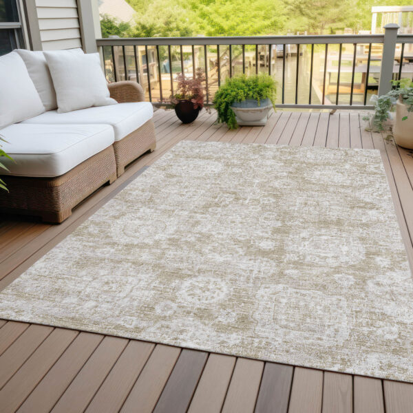 8' X 10' Beige Tan And Gray Floral Washable Indoor Outdoor Area Rug
