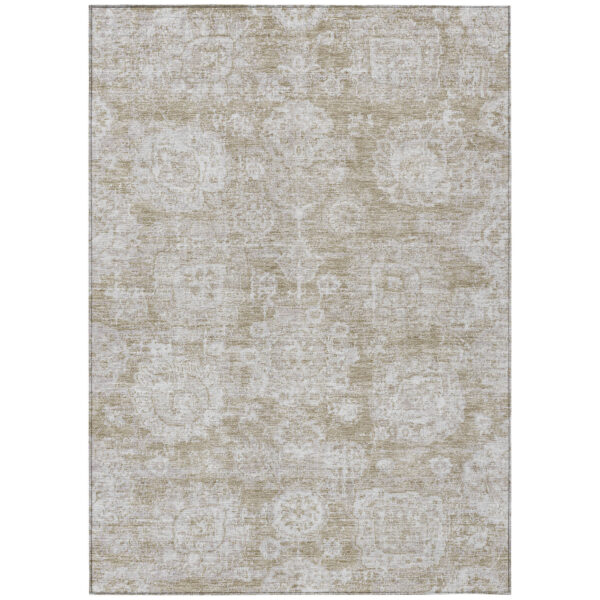 8' X 10' Beige Tan And Gray Floral Washable Indoor Outdoor Area Rug