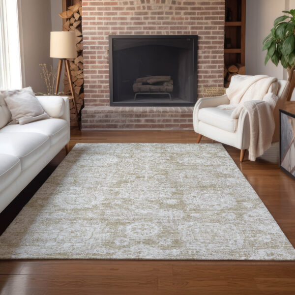 8' X 10' Beige Tan And Gray Floral Washable Indoor Outdoor Area Rug