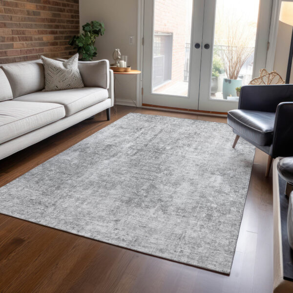5' X 8' Gray Silver And Charcoal Abstract Washable Indoor Outdoor Area Rug
