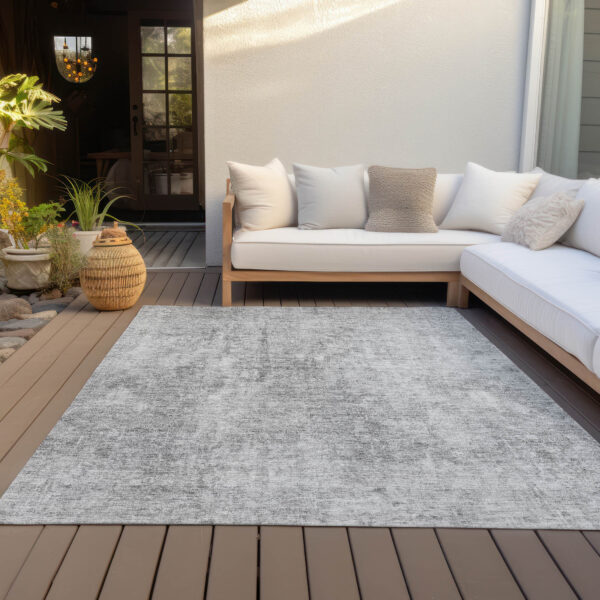 5' X 8' Gray Silver And Charcoal Abstract Washable Indoor Outdoor Area Rug
