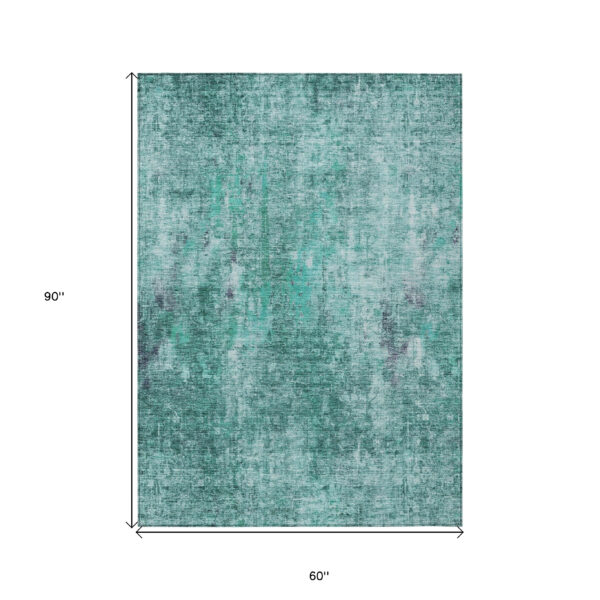 5' X 8' Teal Blue Green And Gray Abstract Washable Indoor Outdoor Area Rug