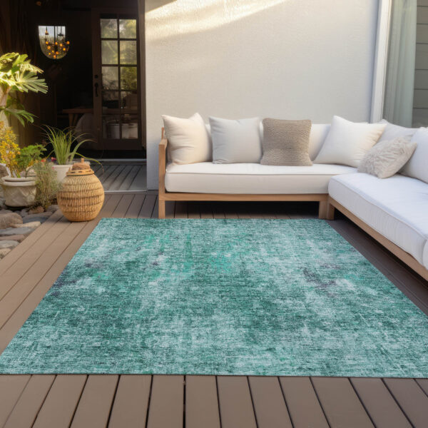 5' X 8' Teal Blue Green And Gray Abstract Washable Indoor Outdoor Area Rug