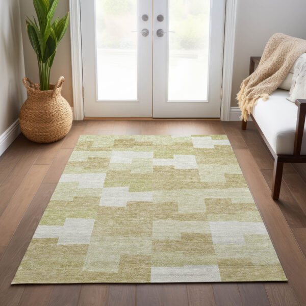 3' X 5' Beige Ivory And Brown Geometric Washable Indoor Outdoor Area Rug