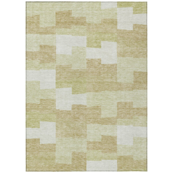3' X 5' Beige Ivory And Brown Geometric Washable Indoor Outdoor Area Rug