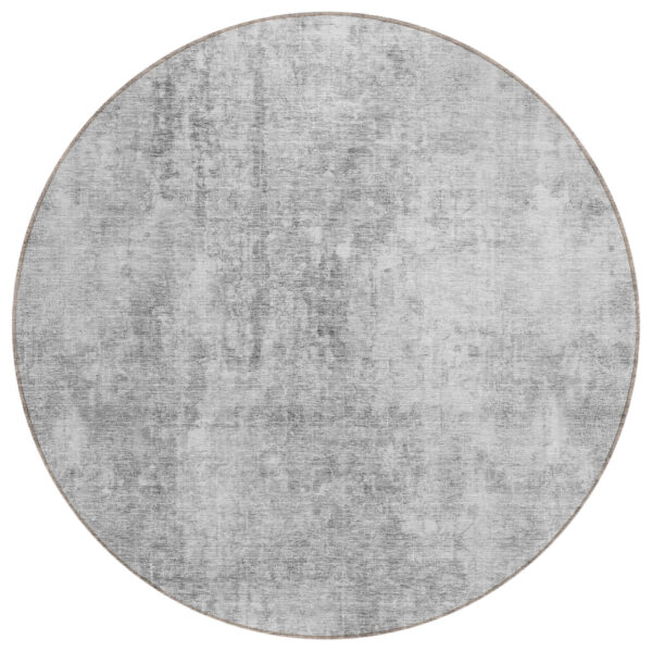 8' Gray Silver And Charcoal Round Abstract Washable Indoor Outdoor Area Rug