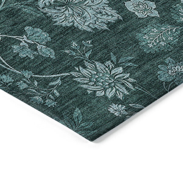 3' X 5' Teal Blue And Aqua Floral Washable Indoor Outdoor Area Rug