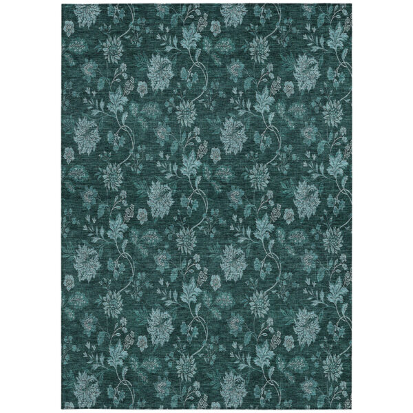 3' X 5' Teal Blue And Aqua Floral Washable Indoor Outdoor Area Rug