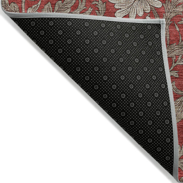 10' X 14' Red Taupe And Beige Floral Washable Indoor Outdoor Area Rug