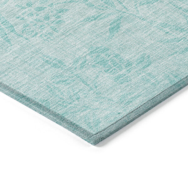9' X 12' Teal Blue Aqua And Ivory Floral Washable Indoor Outdoor Area Rug