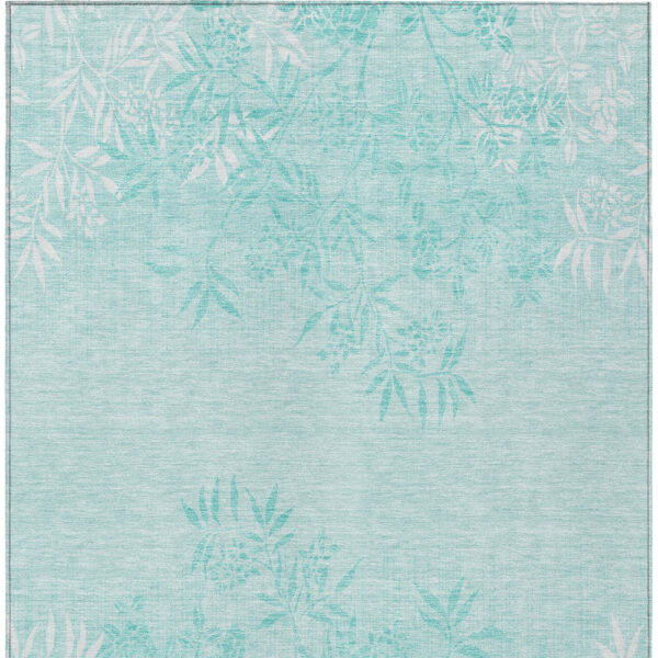 9' X 12' Teal Blue Aqua And Ivory Floral Washable Indoor Outdoor Area Rug