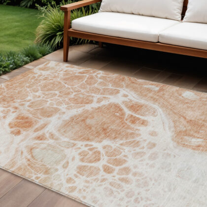 10' X 14' Copper And Ivory Nautical Washable Indoor Outdoor Area Rug