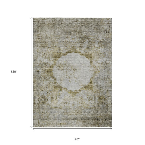 8' X 10' Taupe Brown And Gray Oriental Washable Indoor Outdoor Area Rug