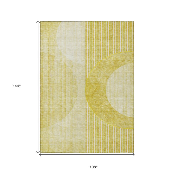 9' X 12' Wheat Gold And Ivory Geometric Washable Indoor Outdoor Area Rug