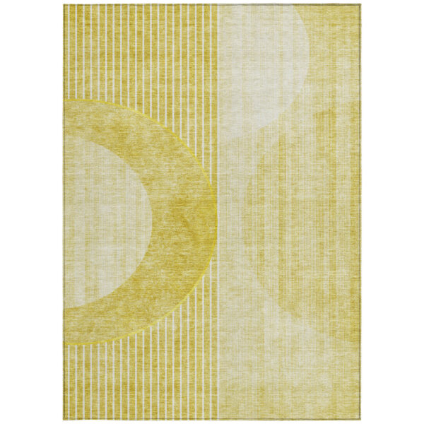 9' X 12' Wheat Gold And Ivory Geometric Washable Indoor Outdoor Area Rug
