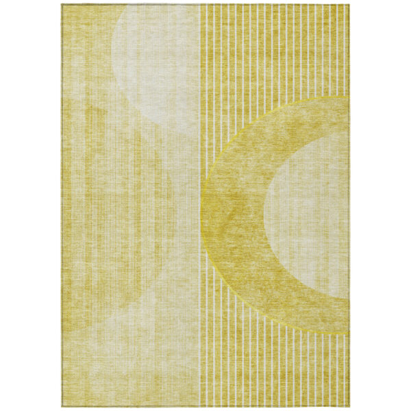9' X 12' Wheat Gold And Ivory Geometric Washable Indoor Outdoor Area Rug