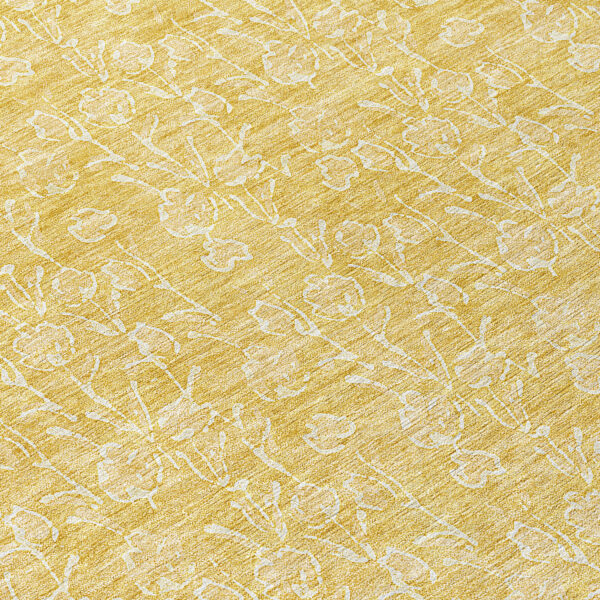 8' Gold And Ivory Round Floral Washable Indoor Outdoor Area Rug