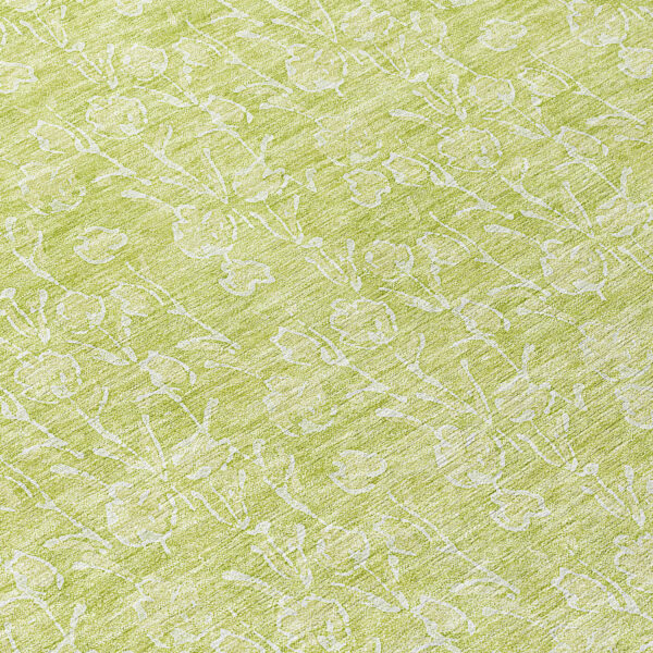 8' Artichoke Green And Ivory Round Floral Washable Indoor Outdoor Area Rug