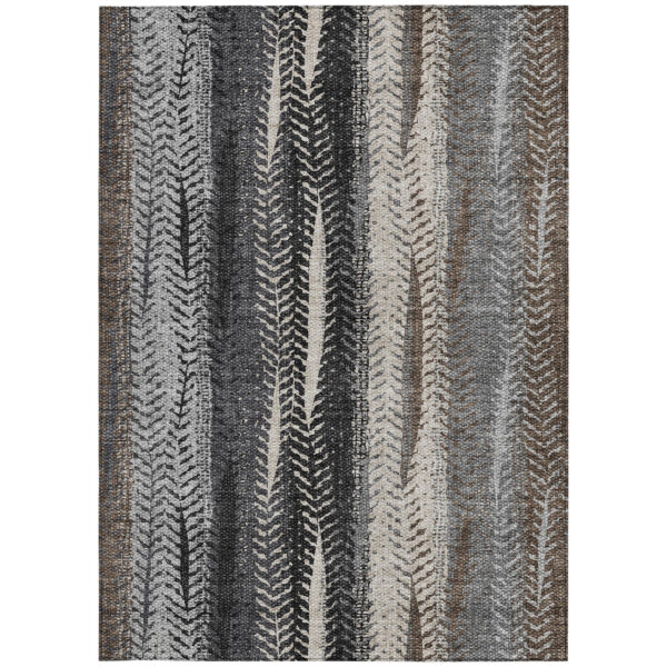 3' X 5' Brown Gray And Ivory Botanical Leaves Washable Indoor Outdoor Area Rug