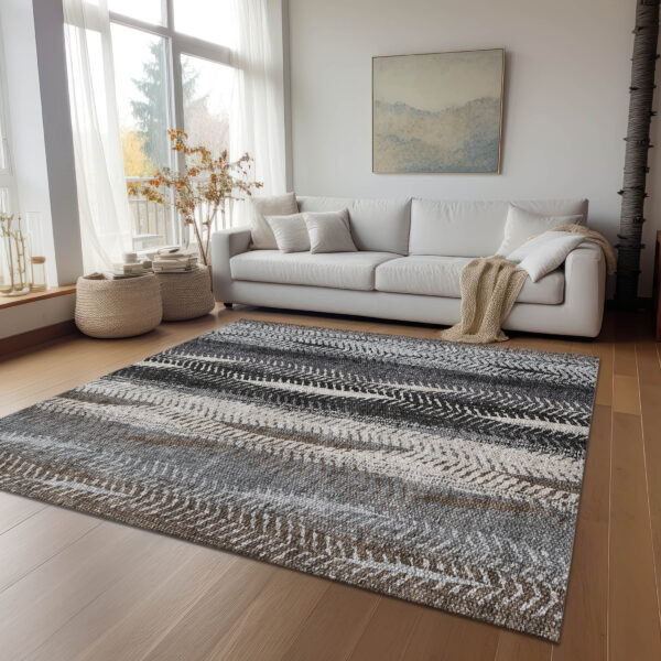 3' X 5' Brown Gray And Ivory Botanical Leaves Washable Indoor Outdoor Area Rug