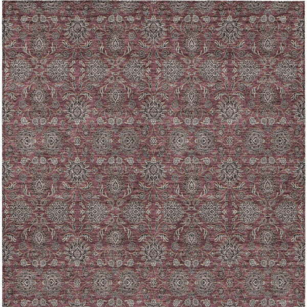 5' X 8' Merlot Gray And Taupe Floral Washable Indoor Outdoor Area Rug