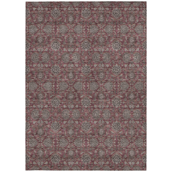 5' X 8' Merlot Gray And Taupe Floral Washable Indoor Outdoor Area Rug