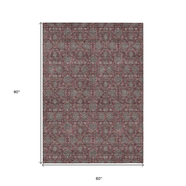 5' X 8' Merlot Gray And Taupe Floral Washable Indoor Outdoor Area Rug