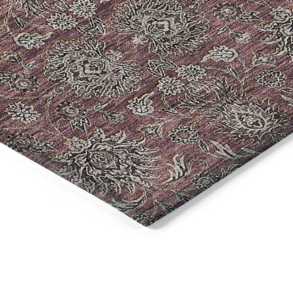 5' X 8' Merlot Gray And Taupe Floral Washable Indoor Outdoor Area Rug
