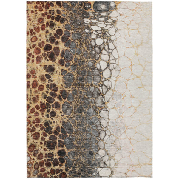 8' X 10' Ivory Gray And Gold Abstract Washable Indoor Outdoor Area Rug