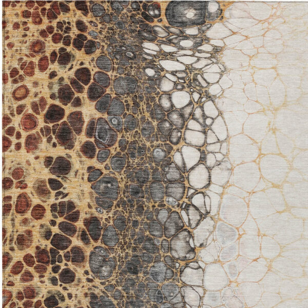 8' X 10' Ivory Gray And Gold Abstract Washable Indoor Outdoor Area Rug