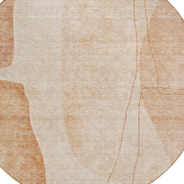 8' Terra Cotta Orange And Copper Round Abstract Washable Indoor Outdoor Area Rug