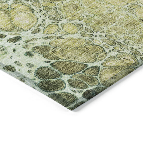 9' X 12' Olive Green And Gold Abstract Washable Indoor Outdoor Area Rug