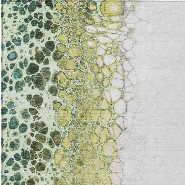 9' X 12' Olive Green And Gold Abstract Washable Indoor Outdoor Area Rug