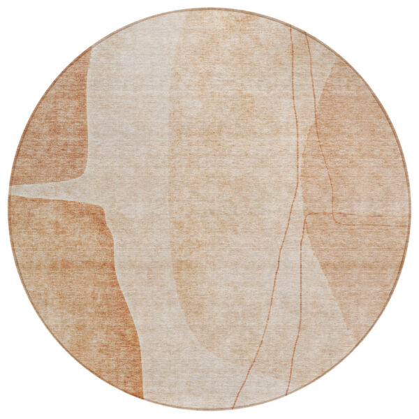 8' Terra Cotta Orange And Copper Round Abstract Washable Indoor Outdoor Area Rug