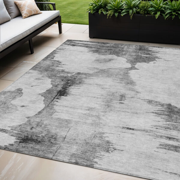 5' X 8' Gray Silver And Charcoal Abstract Washable Indoor Outdoor Area Rug