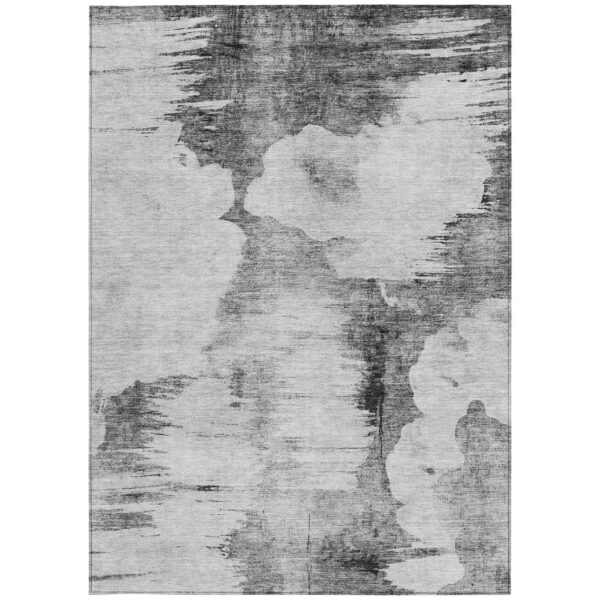 5' X 8' Gray Silver And Charcoal Abstract Washable Indoor Outdoor Area Rug