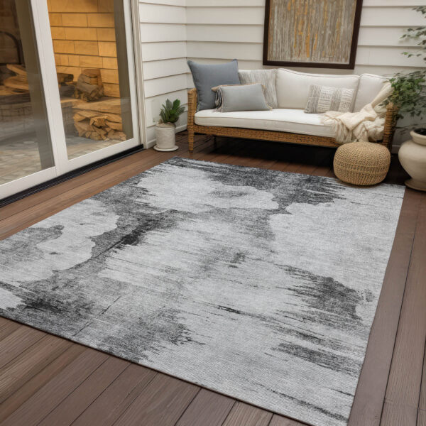 5' X 8' Gray Silver And Charcoal Abstract Washable Indoor Outdoor Area Rug