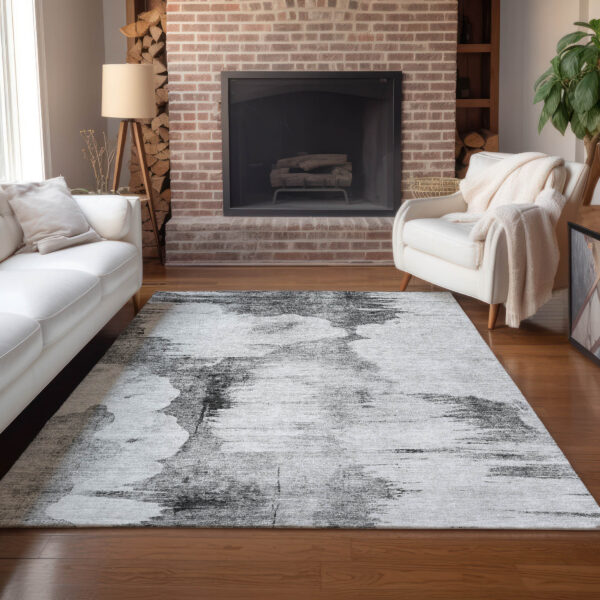 5' X 8' Gray Silver And Charcoal Abstract Washable Indoor Outdoor Area Rug
