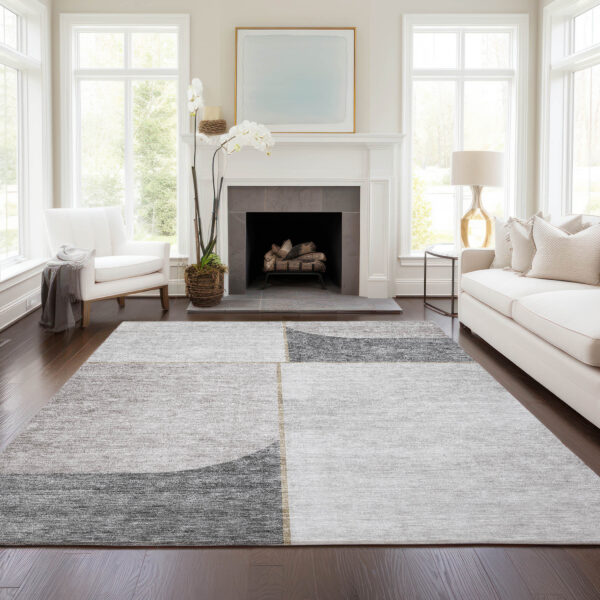 9' X 12' Taupe Beige And Gray Abstract Washable Indoor Outdoor Area Rug