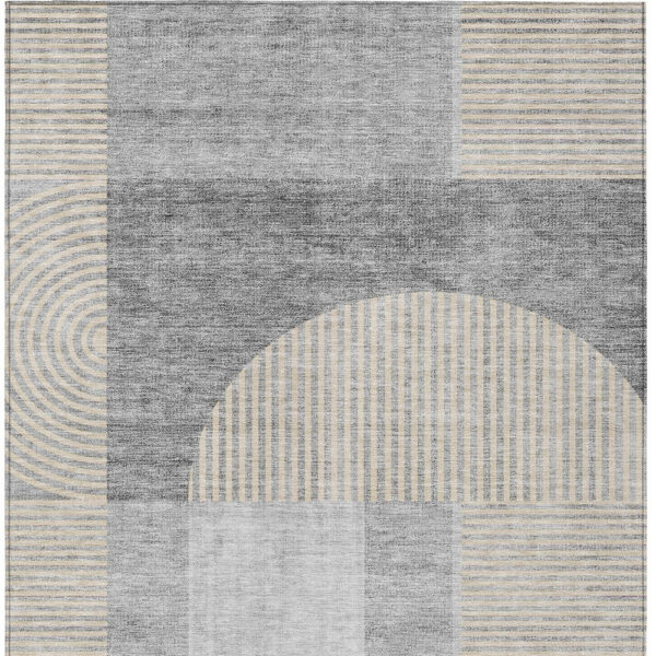 5' X 8' Silver Gray And Beige Geometric Washable Indoor Outdoor Area Rug