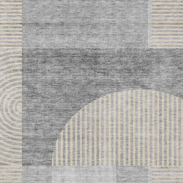 5' X 8' Silver Gray And Beige Geometric Washable Indoor Outdoor Area Rug